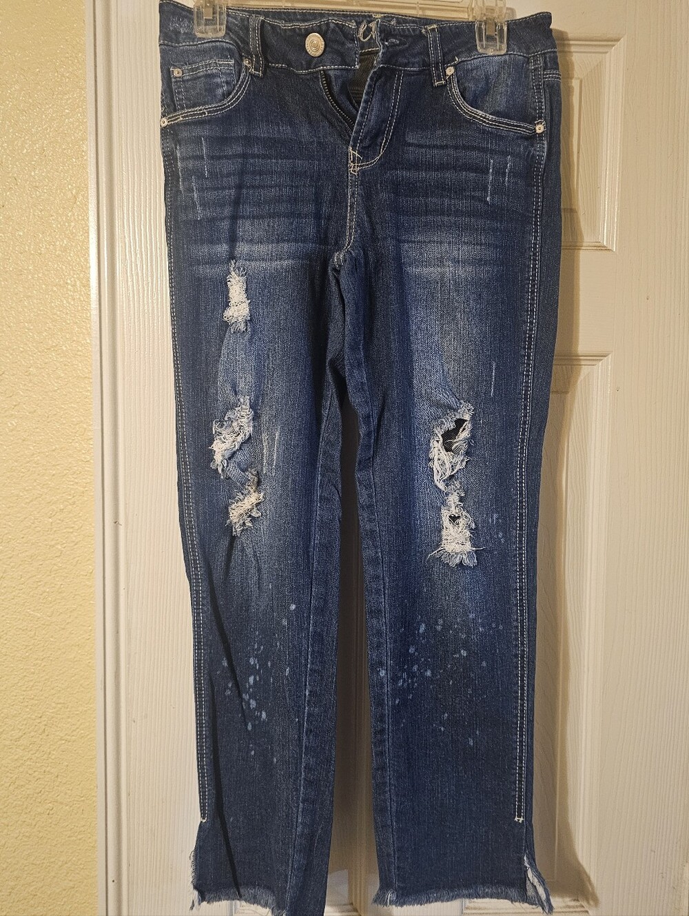 Wallflower Distressed Dark Blue Slim Straight Jeans